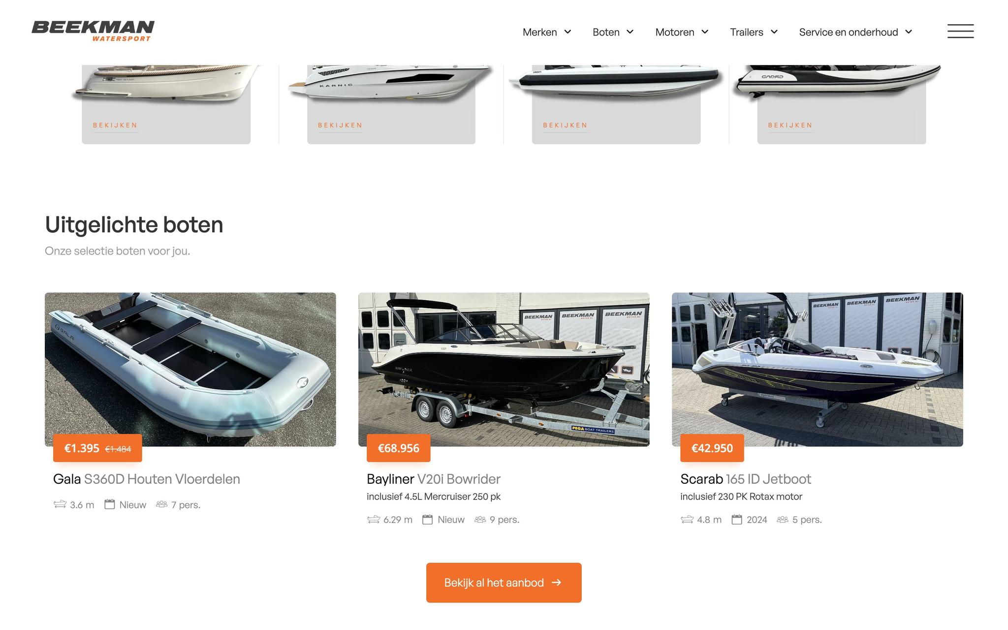 Onderdeel van de homepage van Beekman Watersport