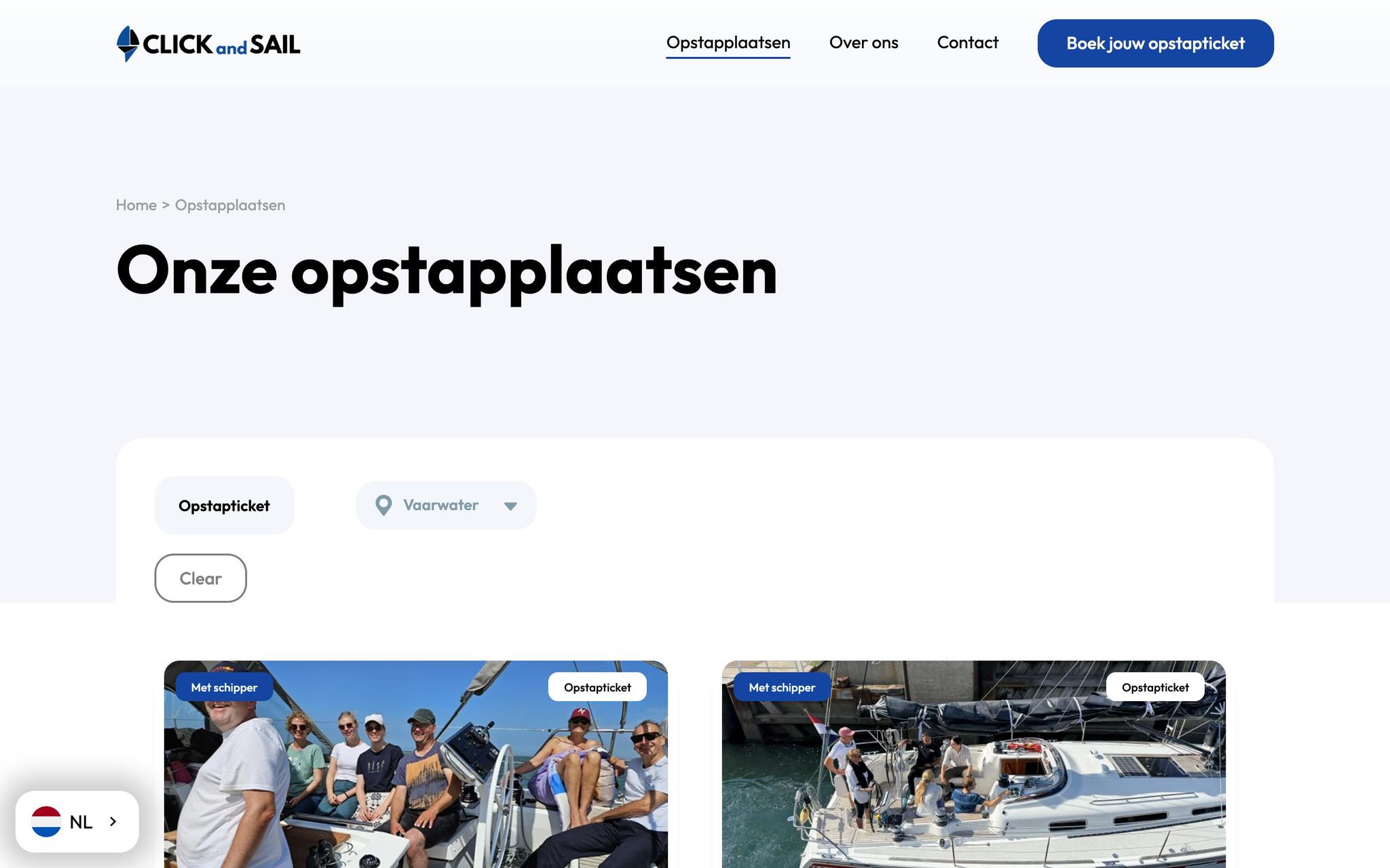 Overzicht van de opstapplaatsen van Click and Sail