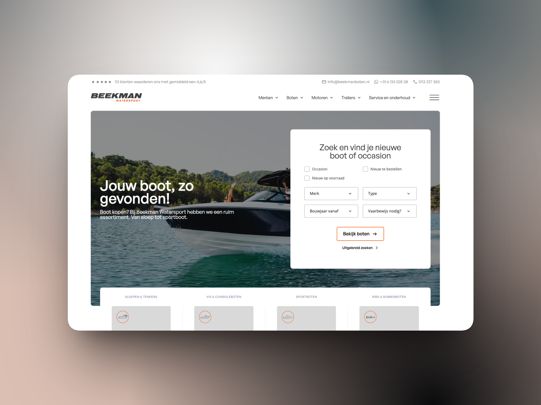 Website van Beekman Watersport, gemaakt door HYPE Agency
