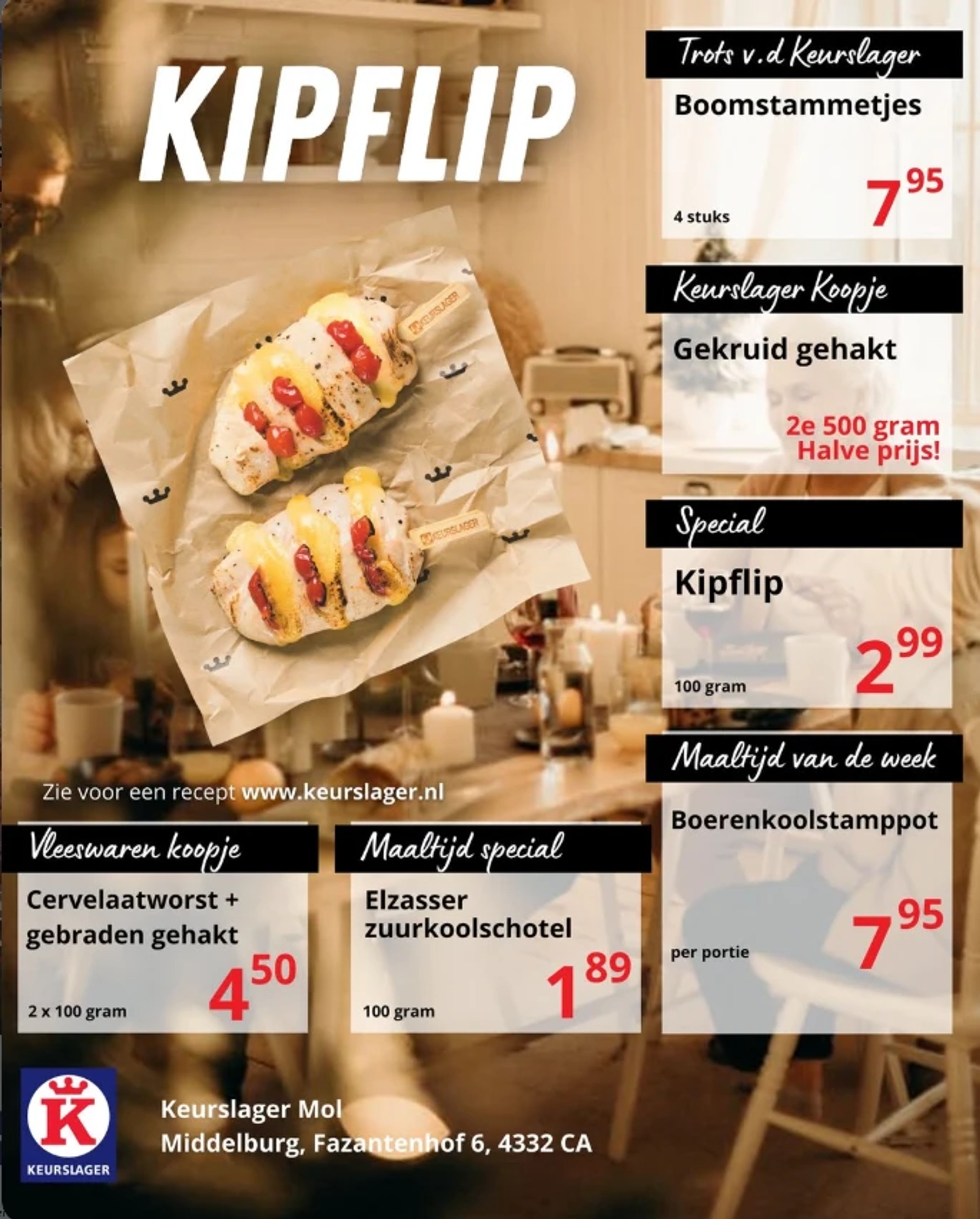 Social post van Keurslager Mol met de kipflip en weekaanbiedingen