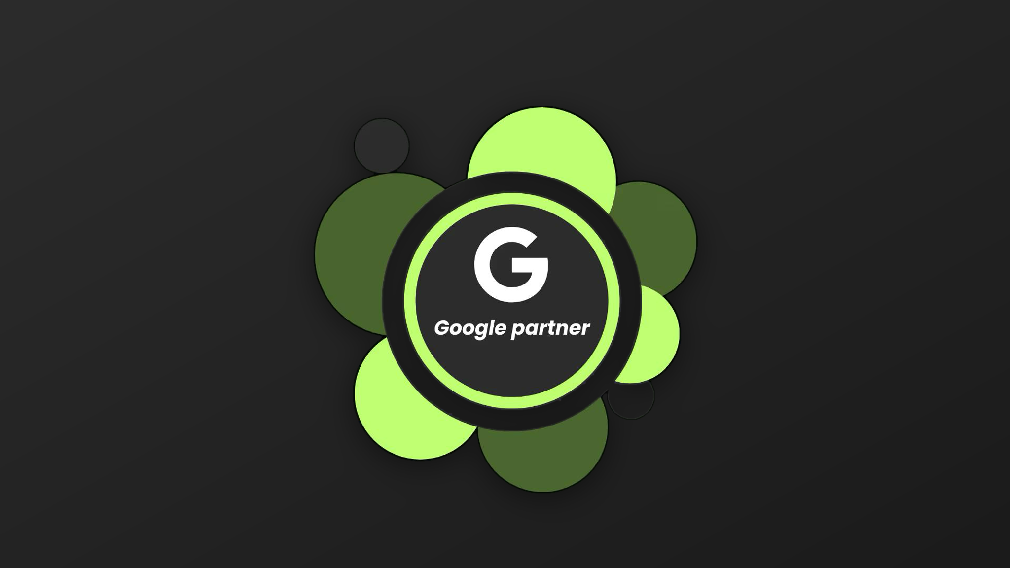 Google Partner-badge op een zwart-groene achtergrond