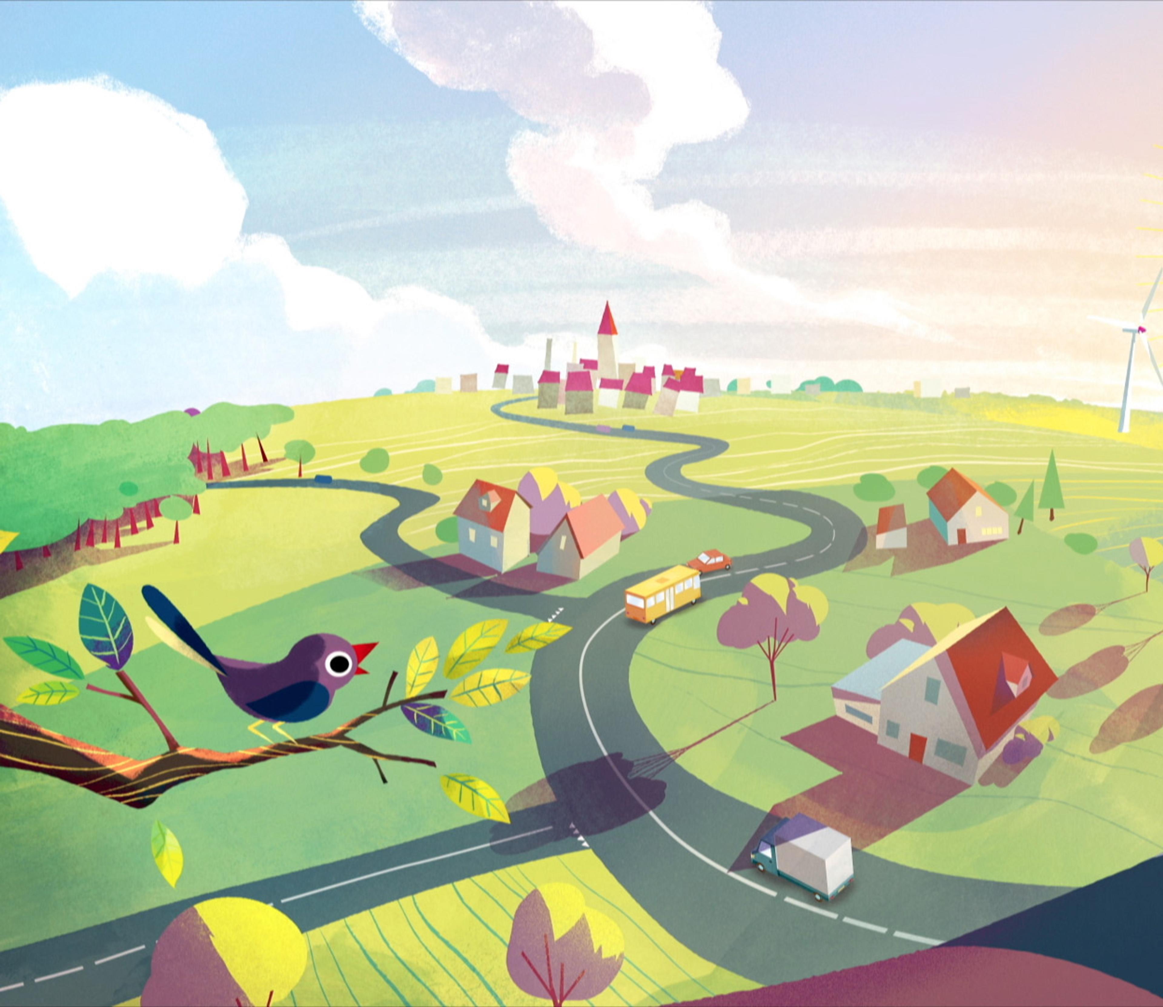 cute town with a bird