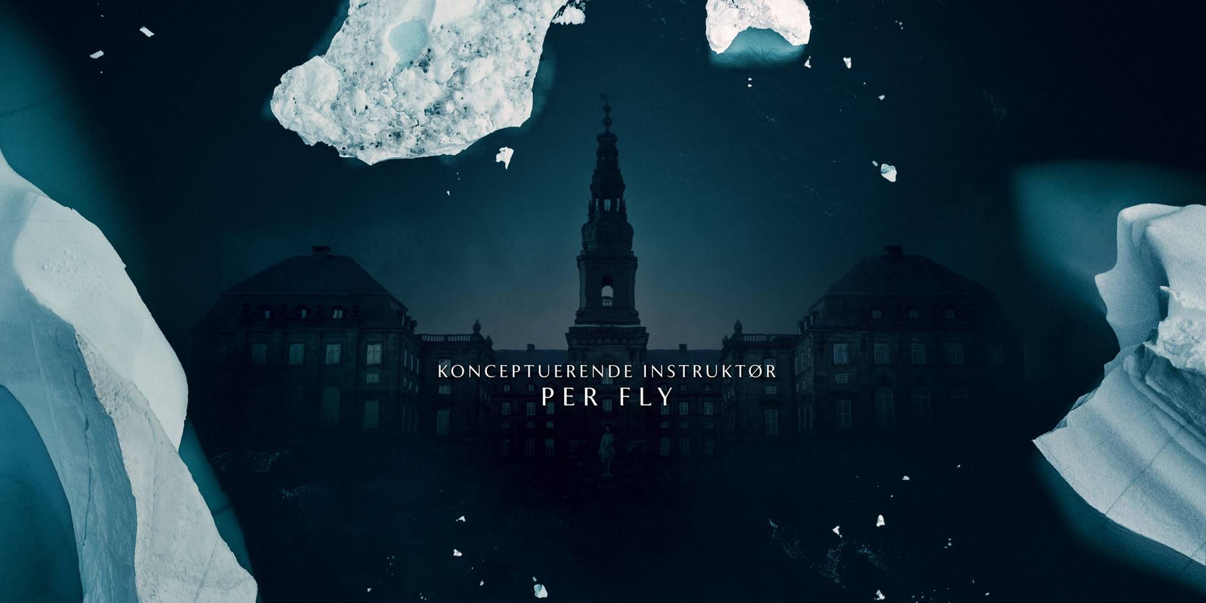 town council building in the sea surrounded by drifting ice