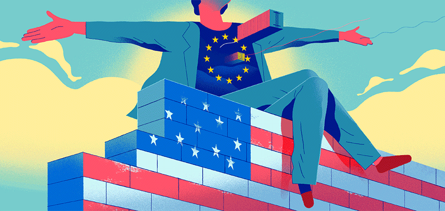 EU man on brick wall