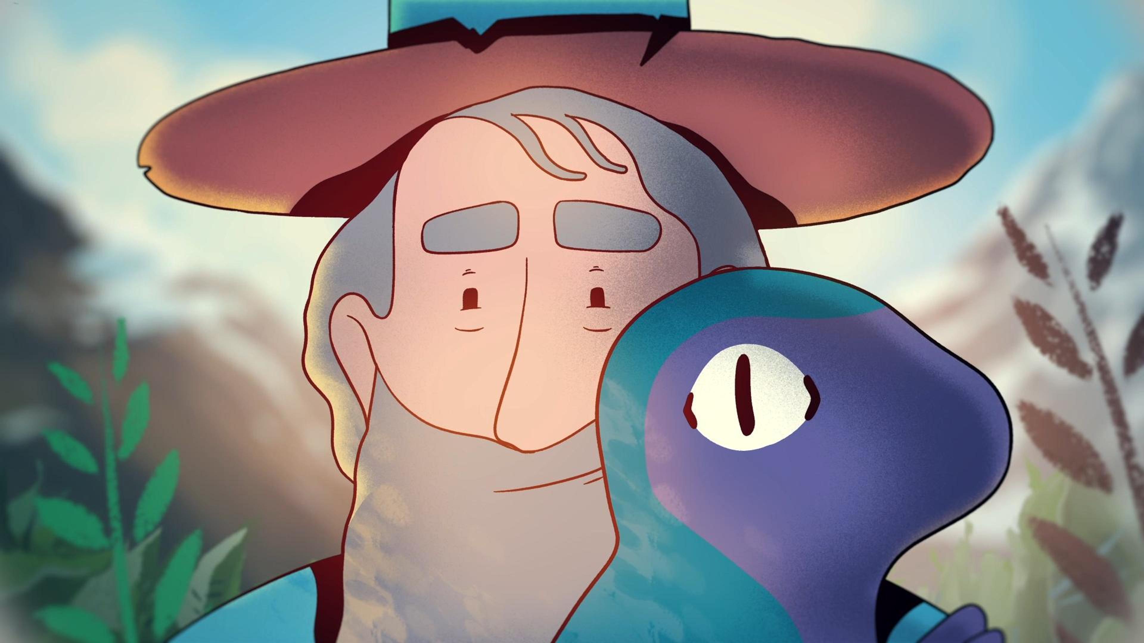 Close up of man and lizard