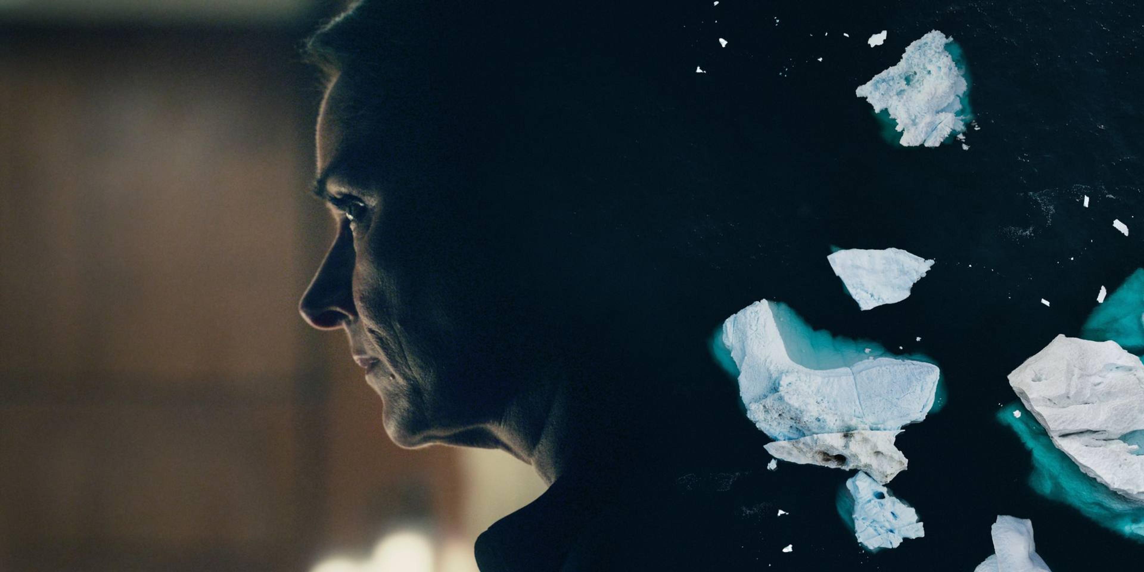 woman with ice floating behind her