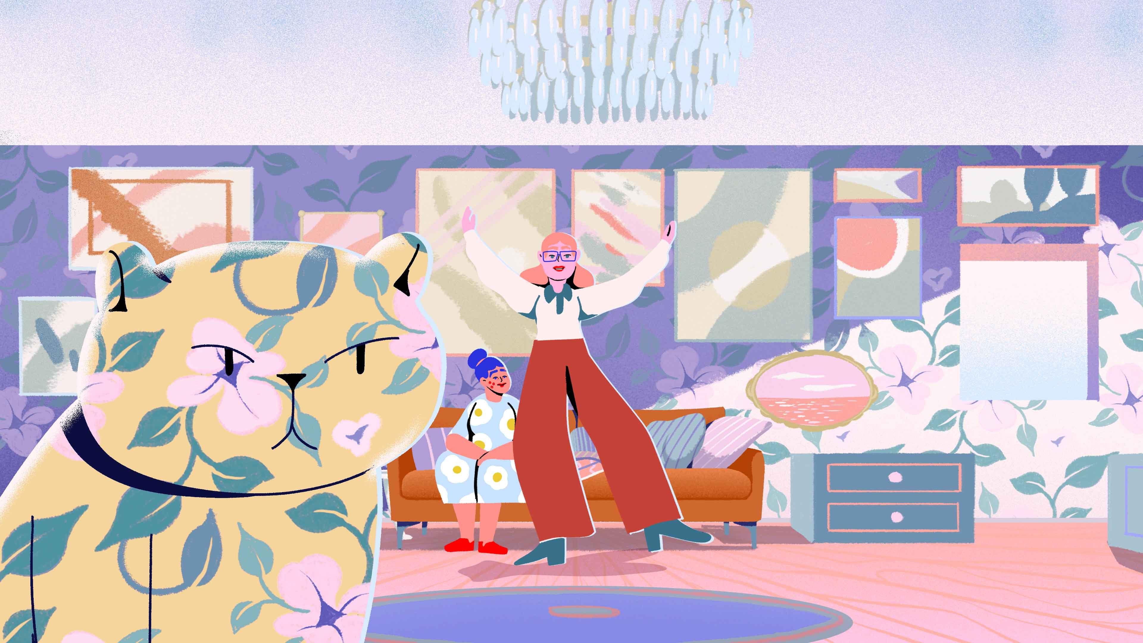Women in a colourful room
