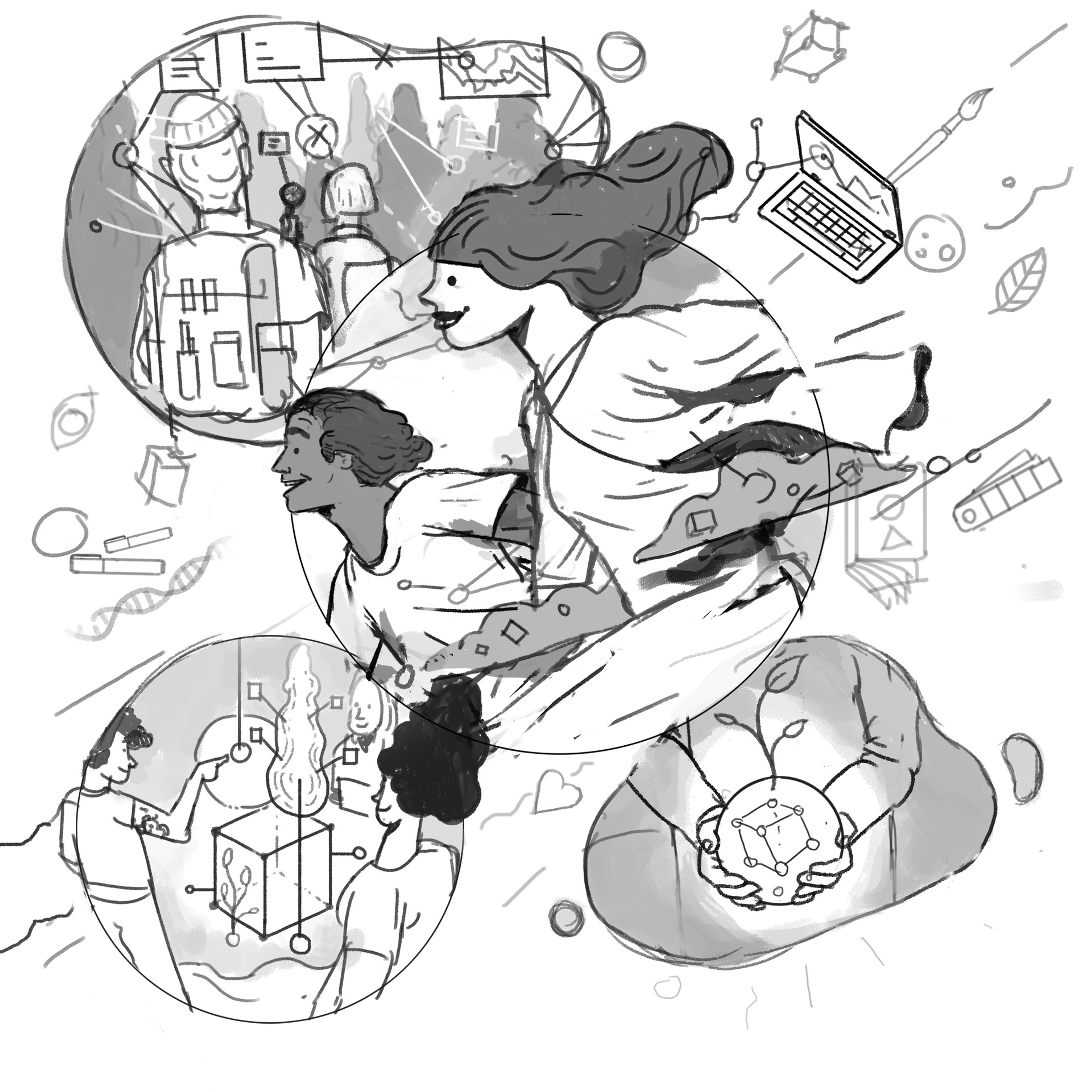 sketch of stem college students