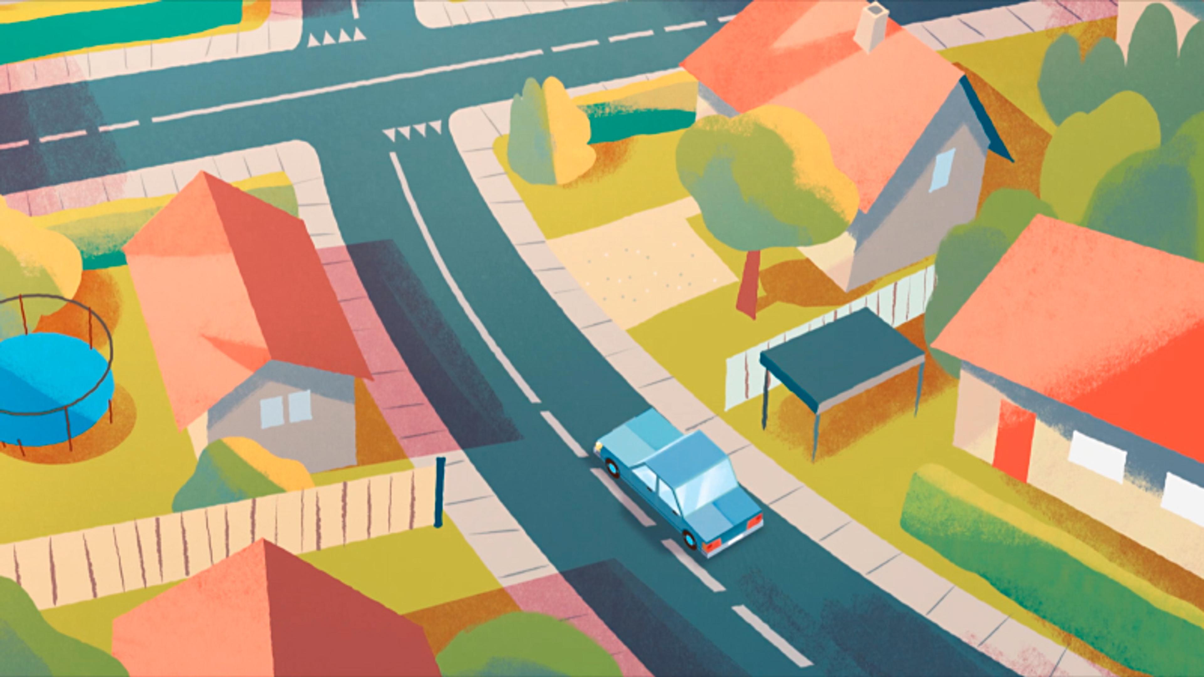 city landscape bird pov