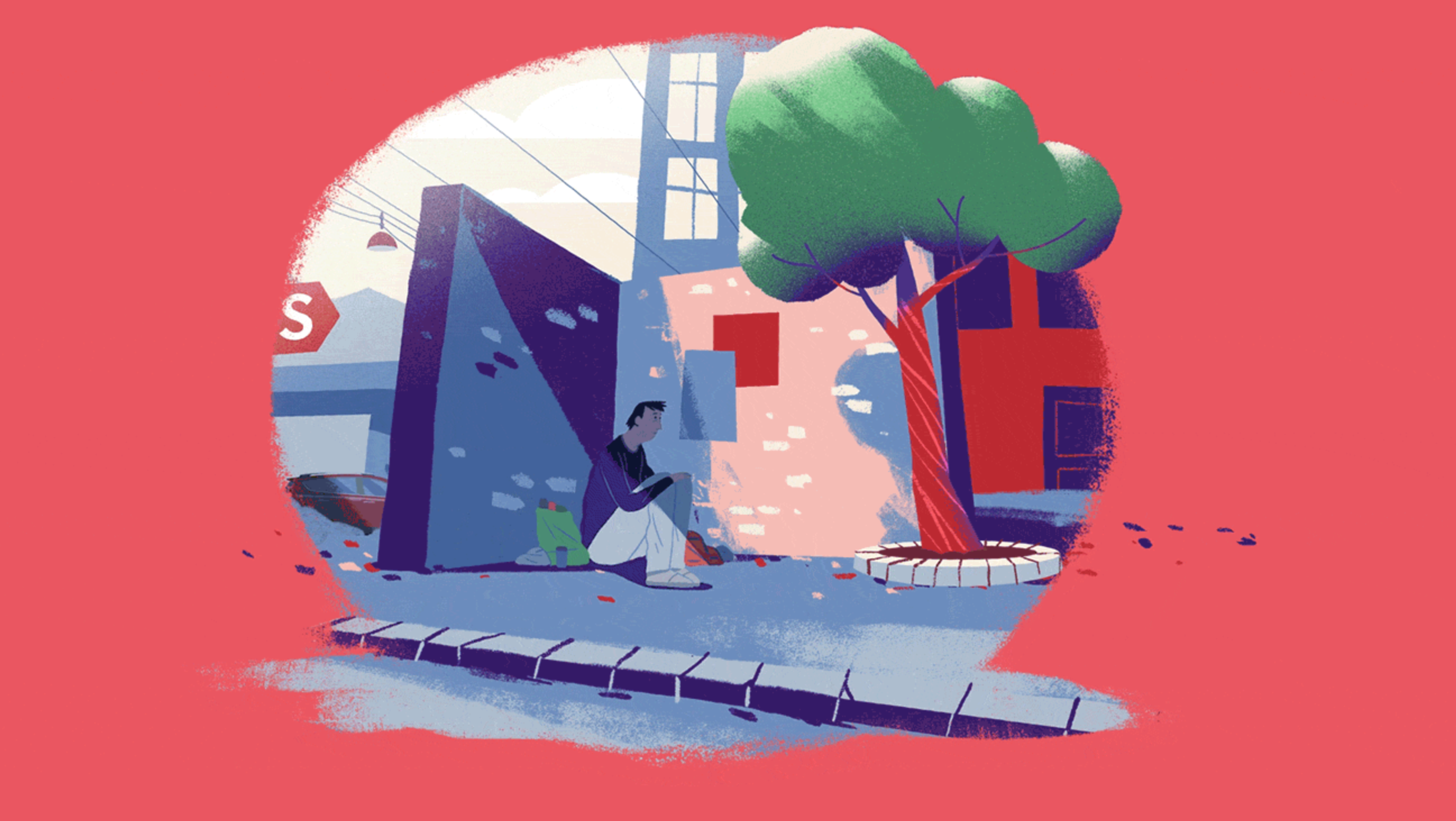 Car passing man on the street