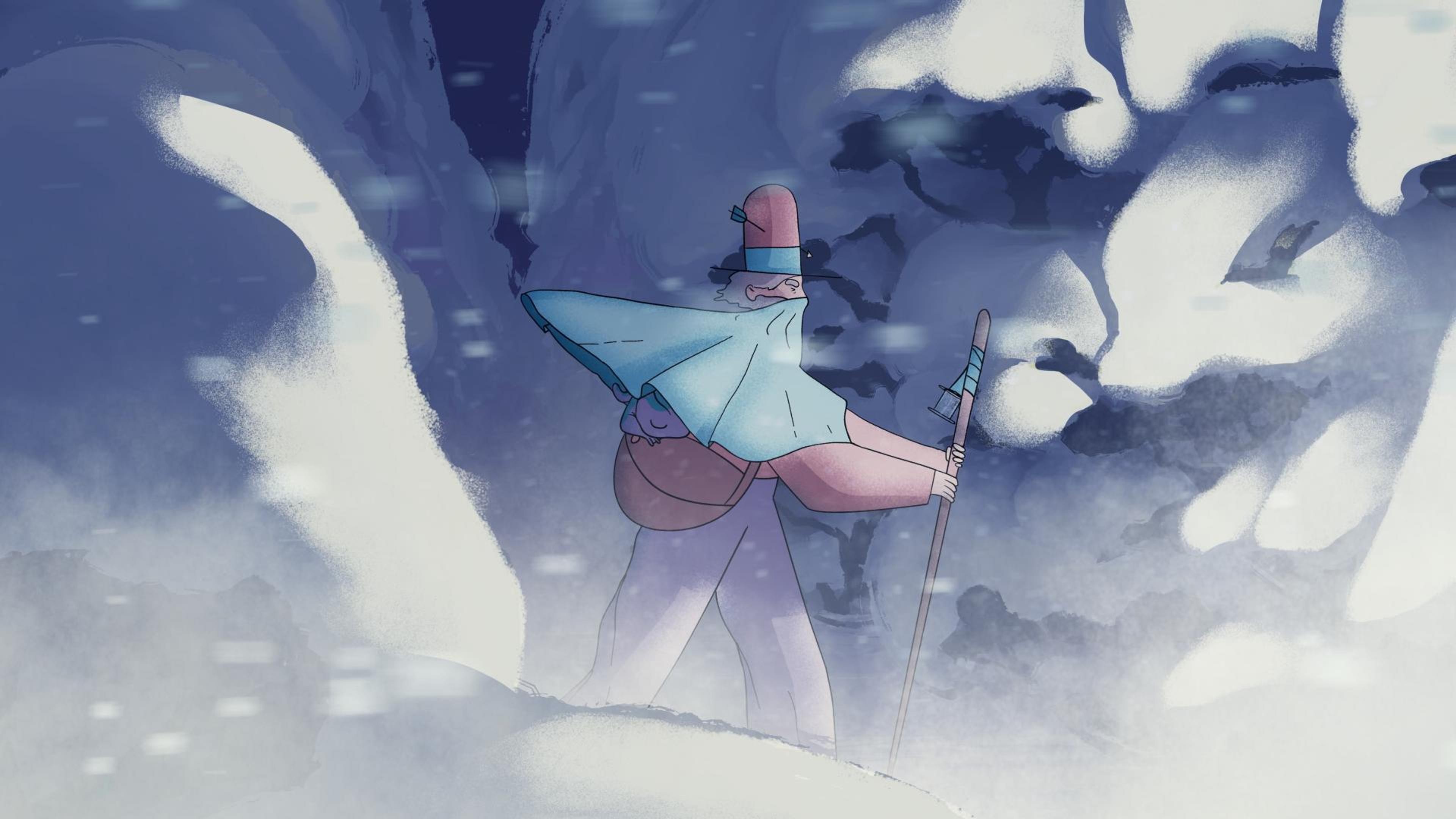 man caught in snowstorm