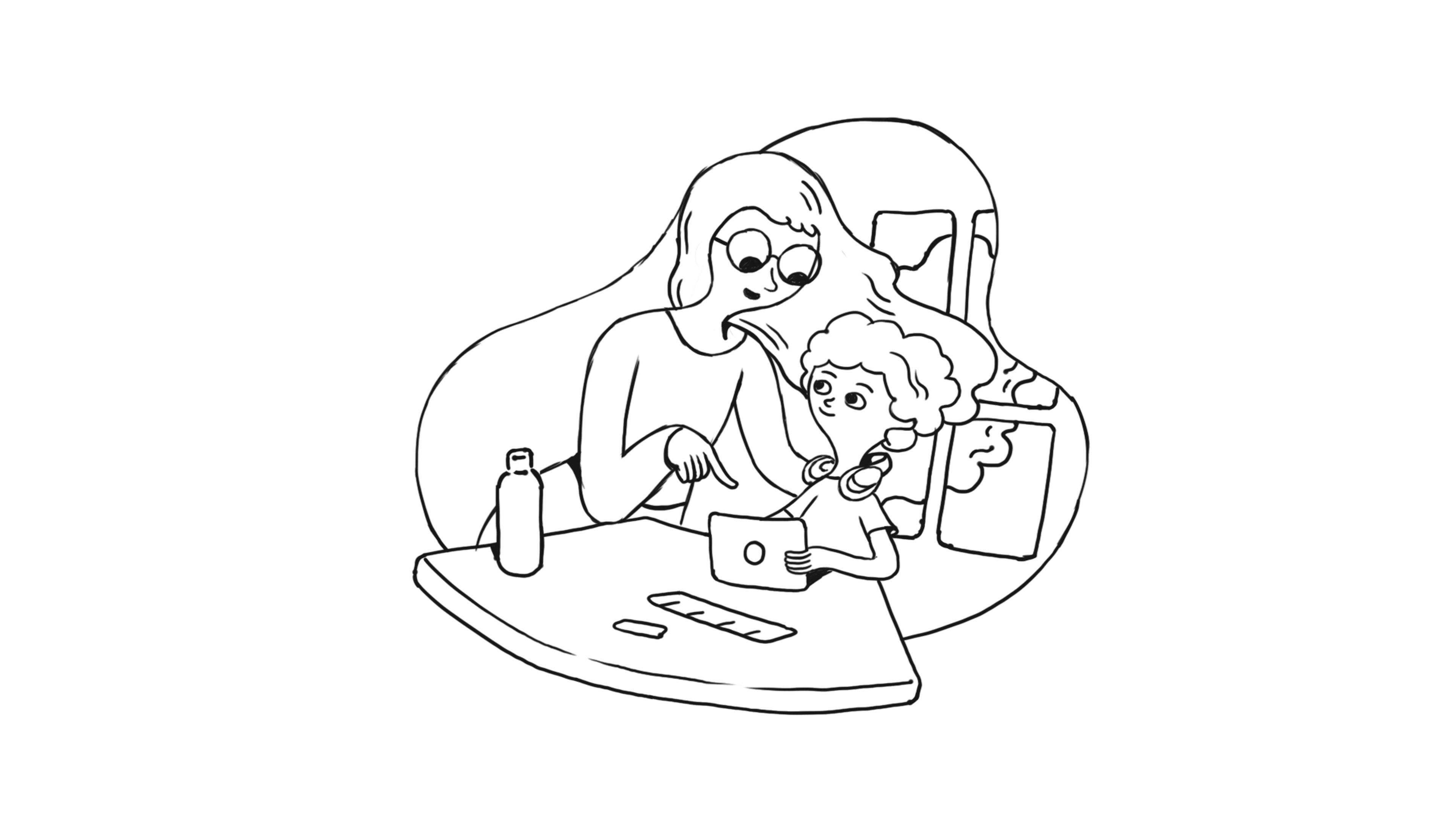 Nota sketch of adult helping a child