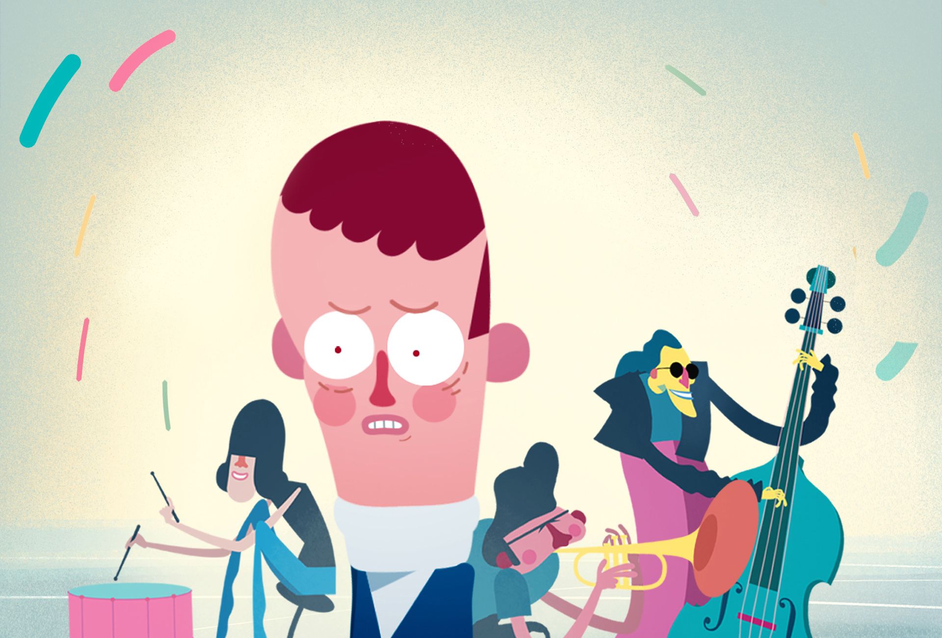 man surrounded by unwanted jazz