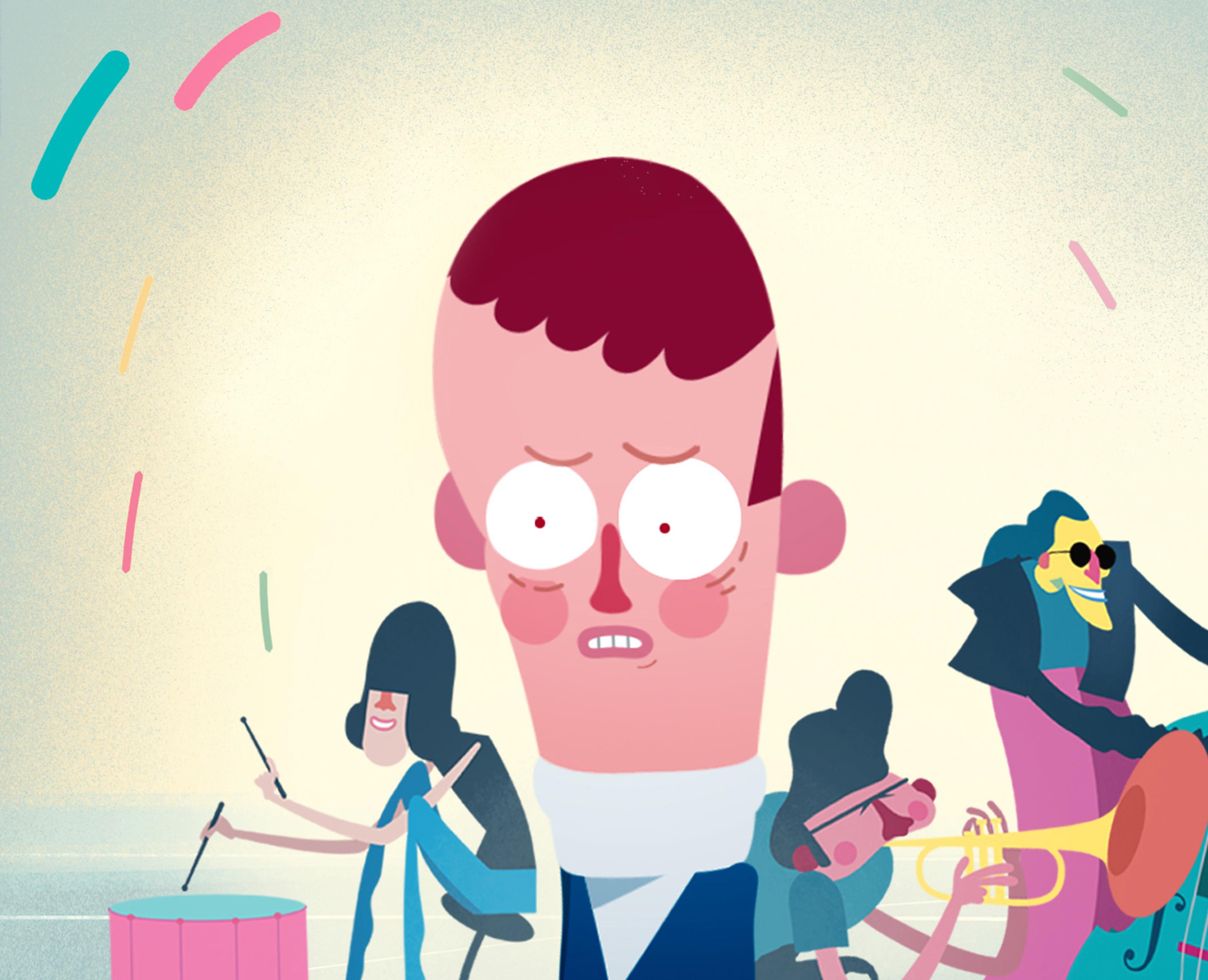 man surrounded by unwanted jazz