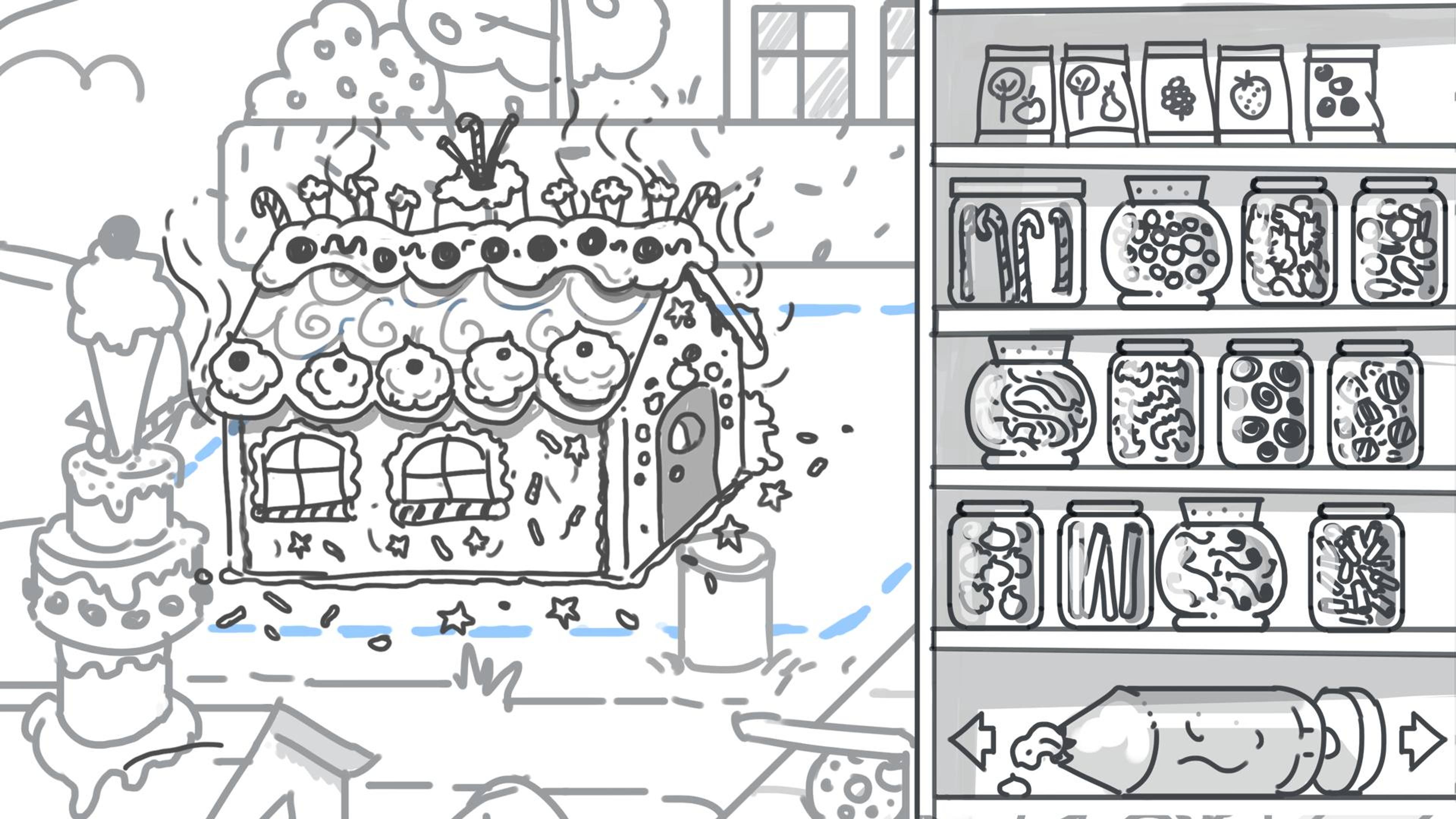 Sketch of the house building process in the game Rosas Nabolag
