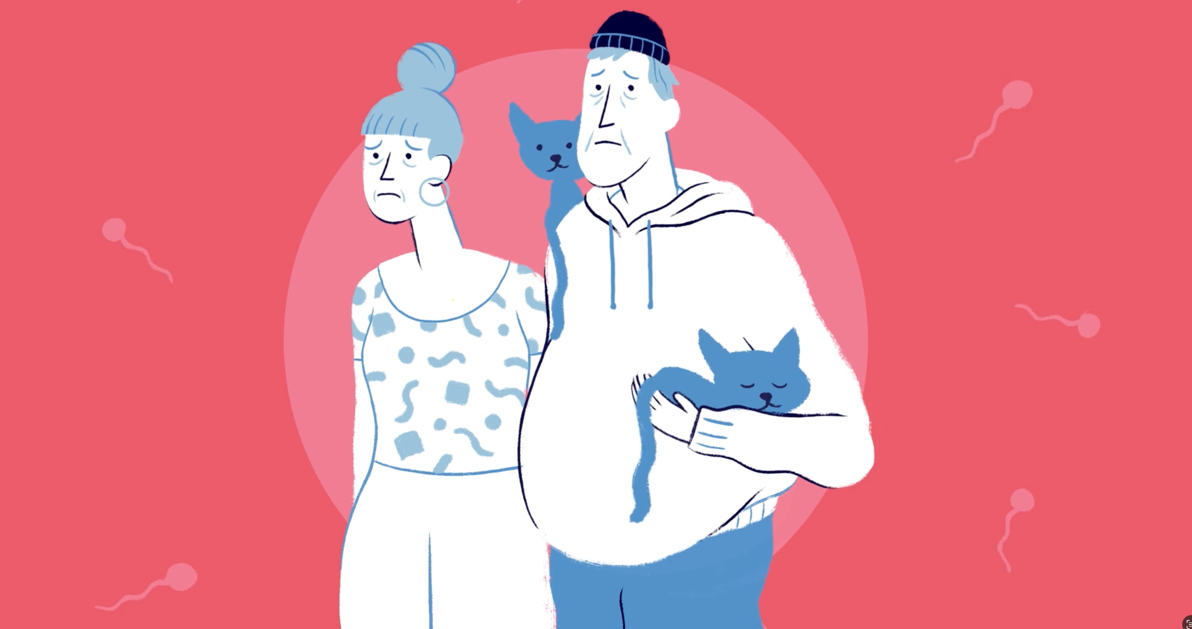 Man and a woman unhappy with cats