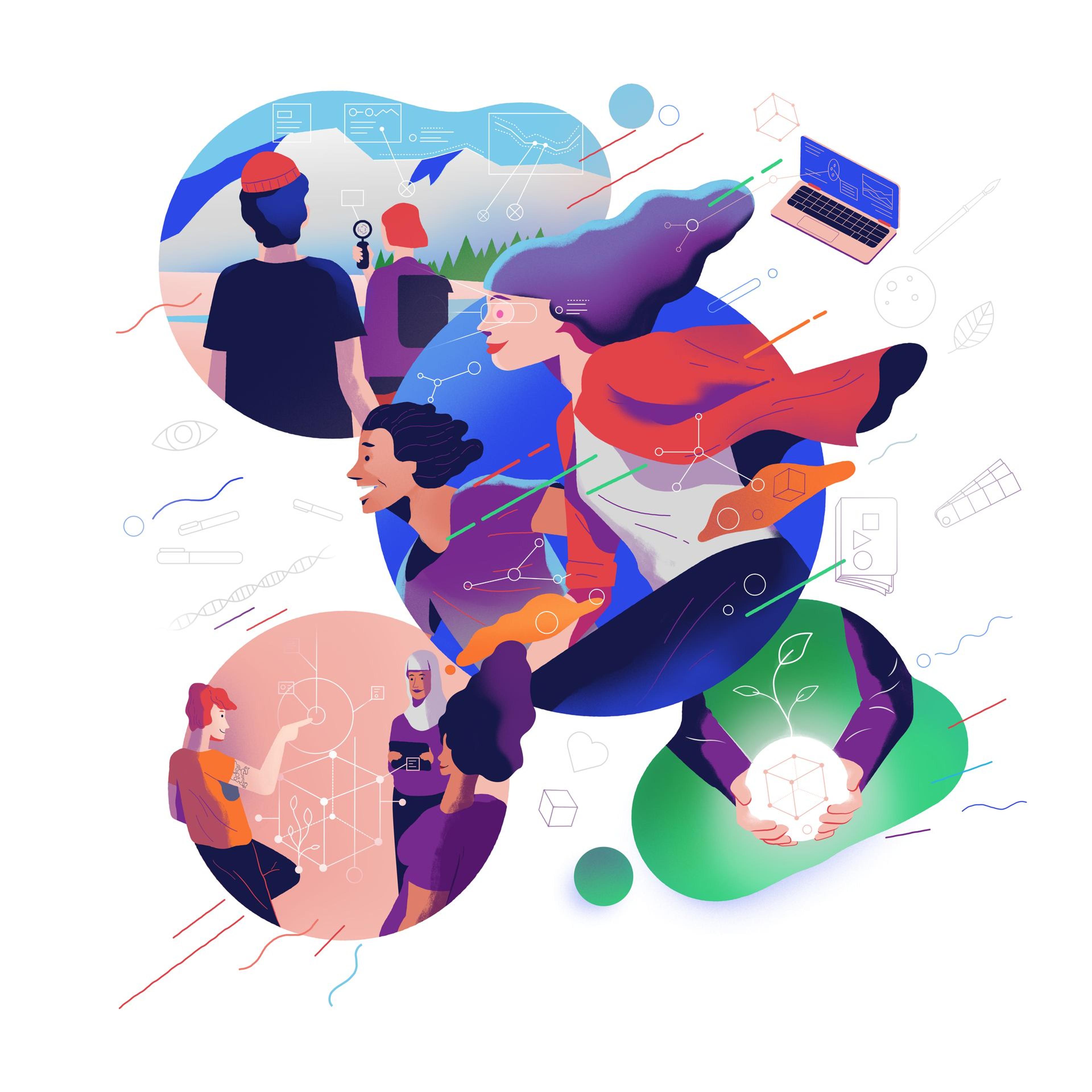 illustrated stem college students advancing their education