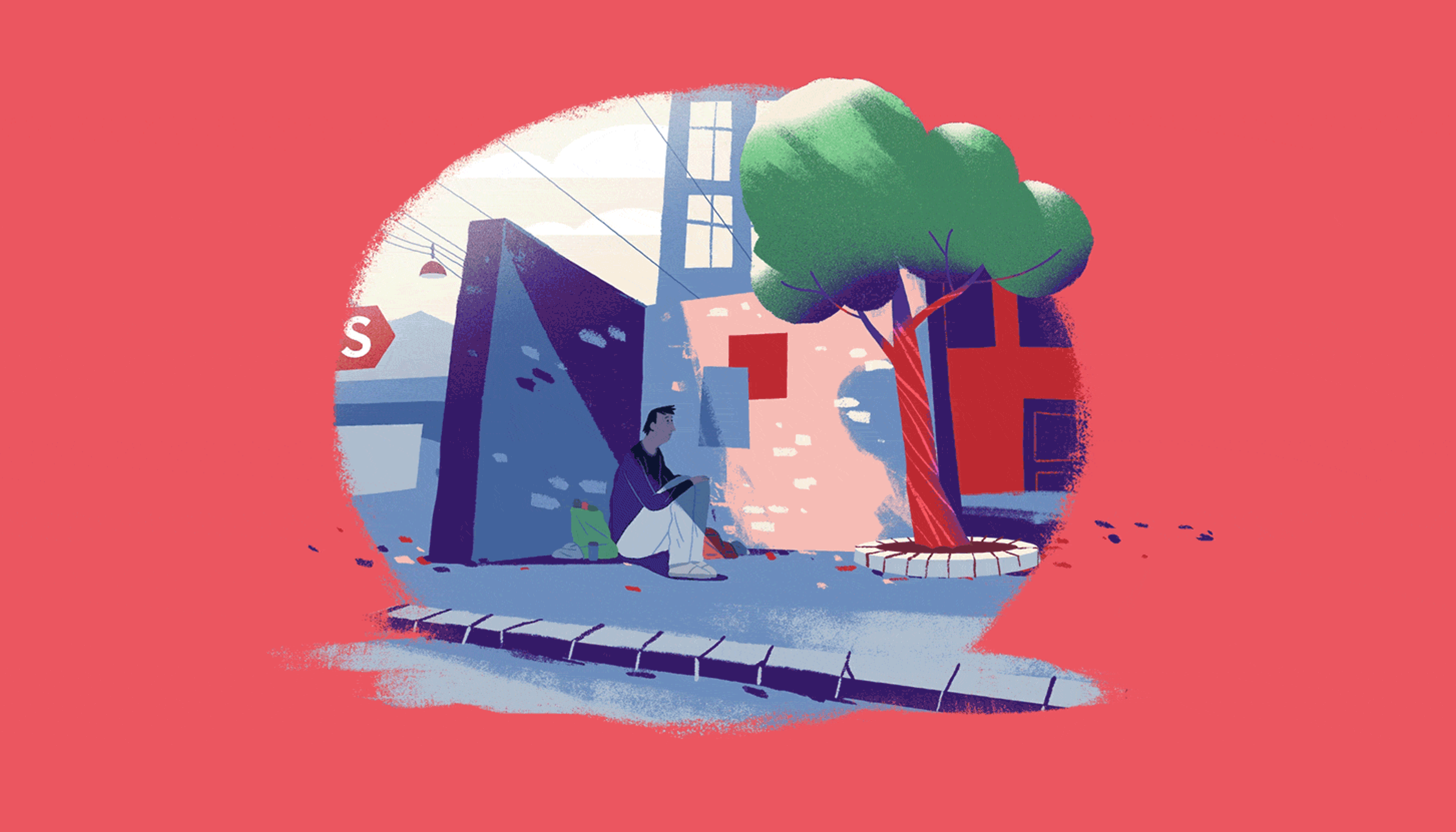 Car passing man on the street