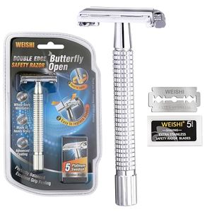 Weishi Safety Razor Double Edge Nostalgic Long Handle Butterfly Open Razor - Weishi safety razor