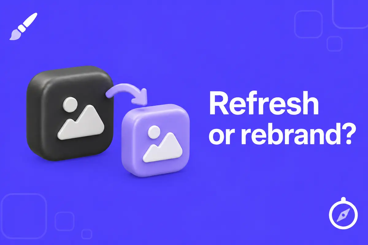 Purple editorial cover for Brand Refresh vs Rebrand: Decide Before Redesigning Your Website