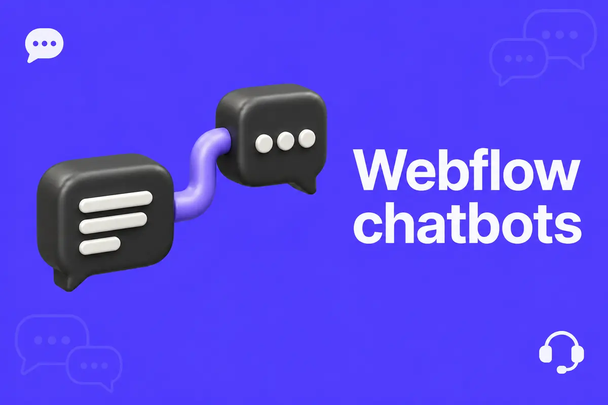 Purple editorial cover for Add a Webflow Chatbot with a Clear Human Handoff