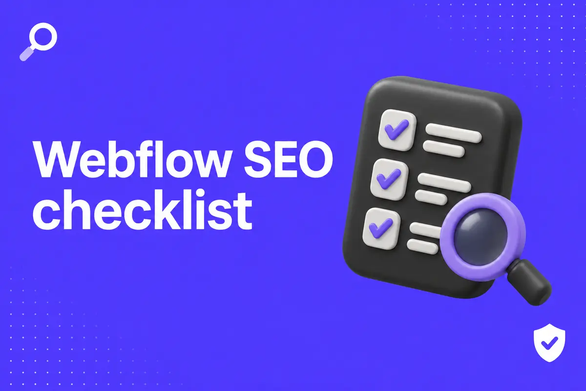 Purple editorial cover for Webflow SEO Checklist: What to Check Before and After Launch
