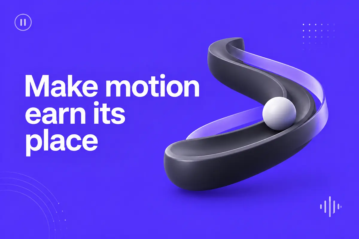 Purple editorial cover for Website Animation: Where Motion Helps and Where It Gets in the Way
