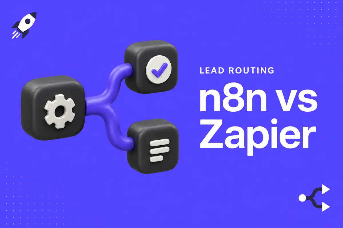 Purple editorial cover for n8n vs Zapier for Lead Routing: Costs, Failures and Ownership