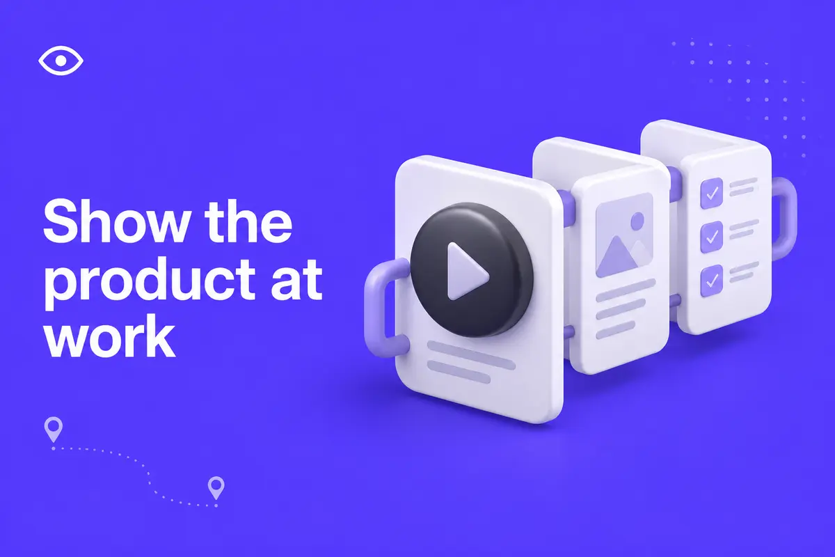 Purple editorial cover for Interactive Product Demos: Show the Job Before Asking for a Call