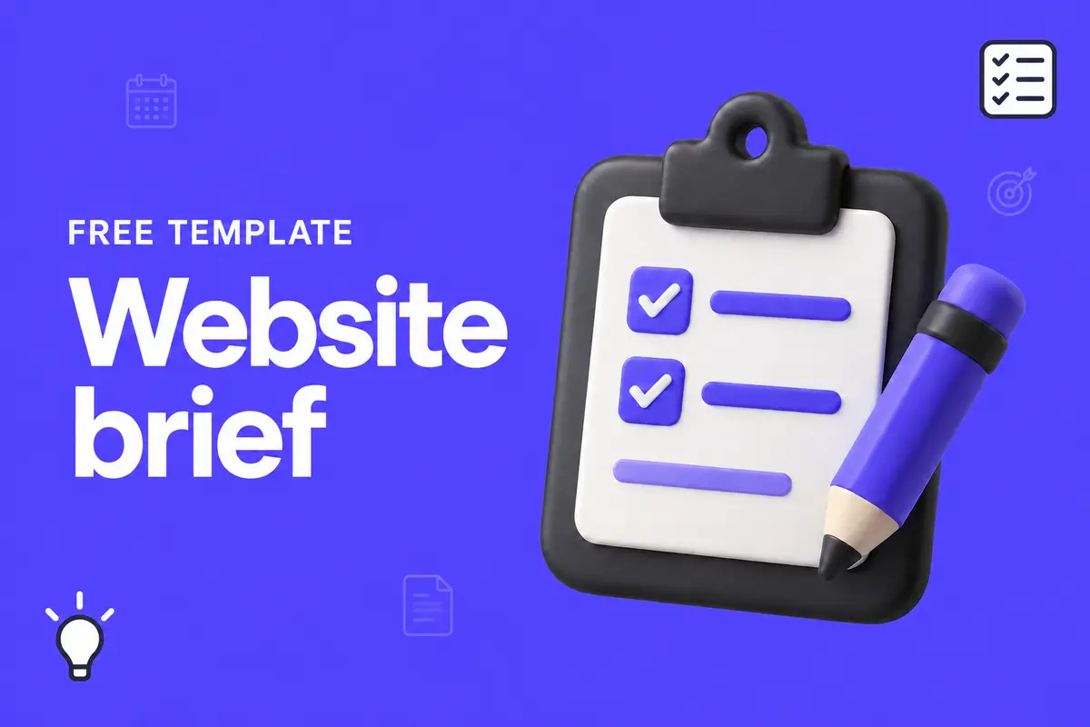 Purple editorial cover for Website Design Brief Template for B2B Teams