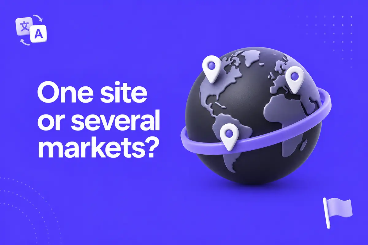 Purple editorial cover for Webflow Localization vs Separate Sites: Choose Who Owns Each Market