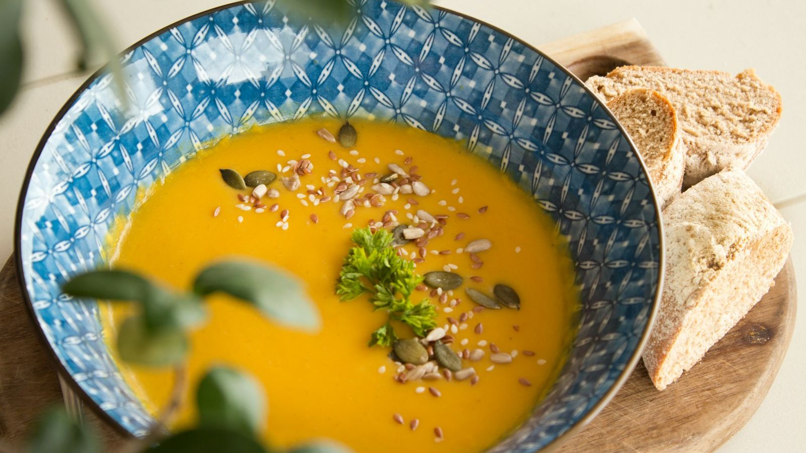 soup with sesame seeds and bread