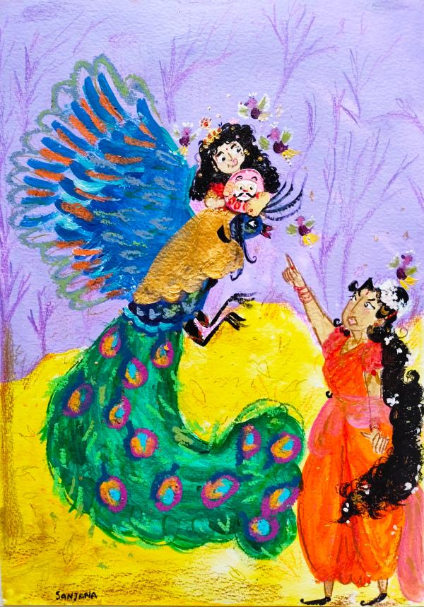 Mixed-media paper-cut little princess character study