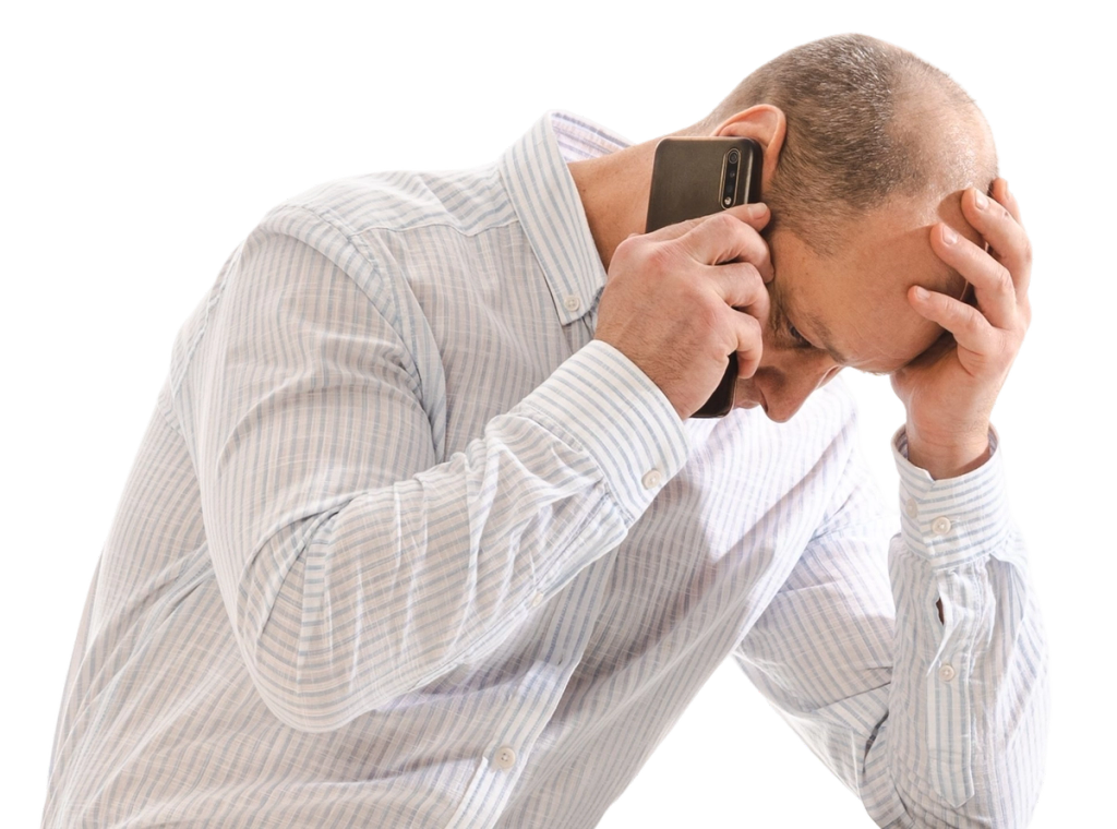 Distressed man on a phone call