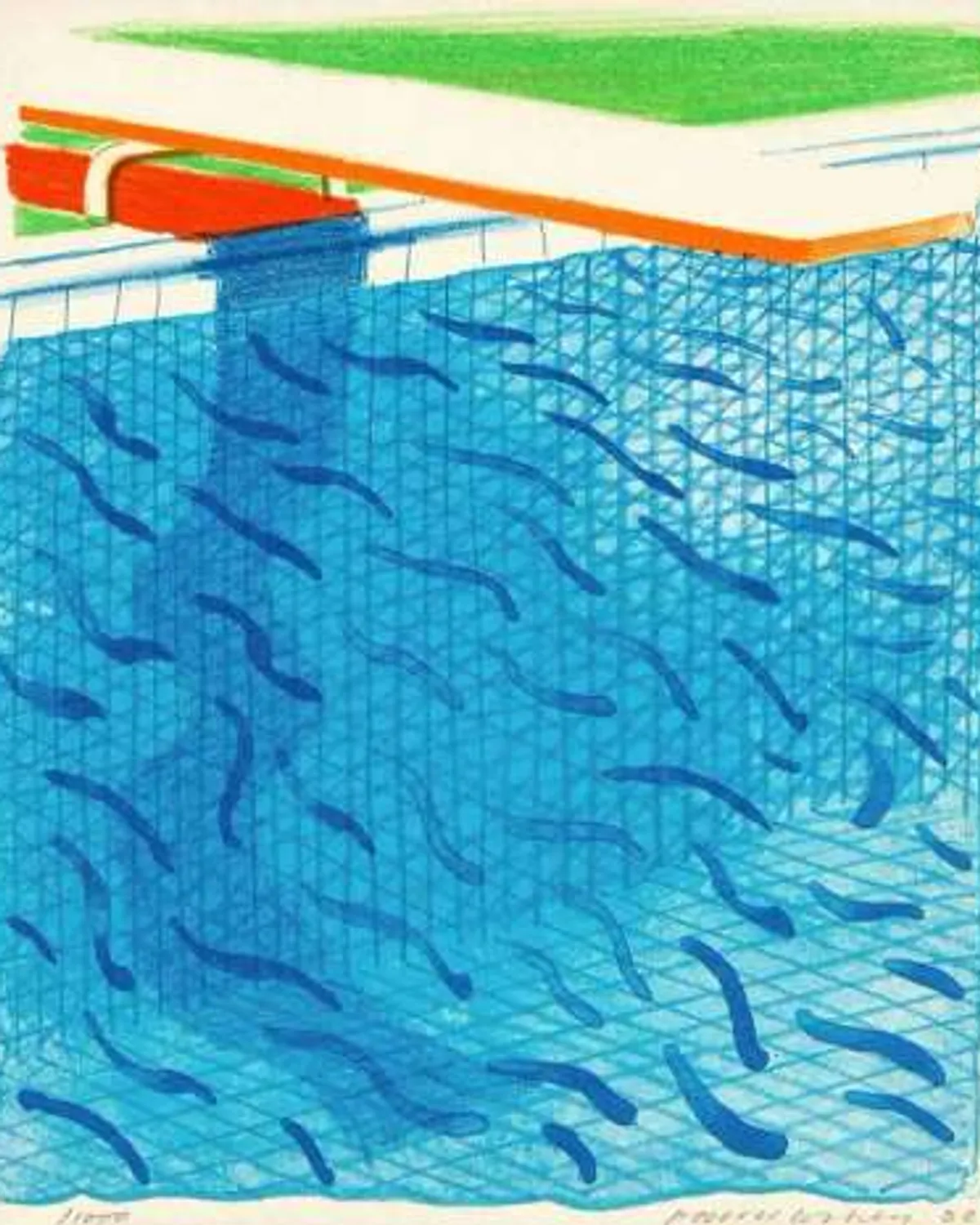 Pool Made With Paper And Blue Ink For Book by David Hockney
