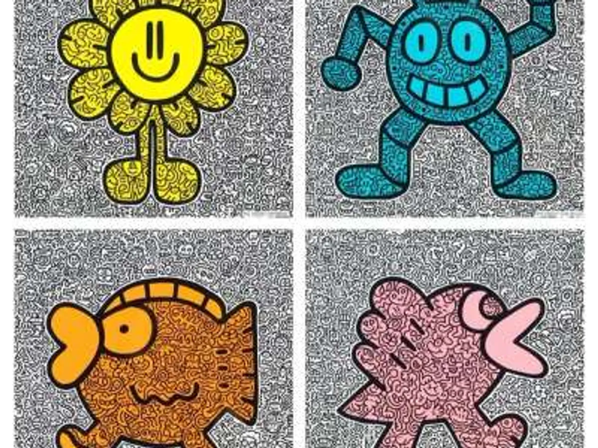 Yellow Flower, Blue Robot, Orange Fish, Pink Bird (complete set)