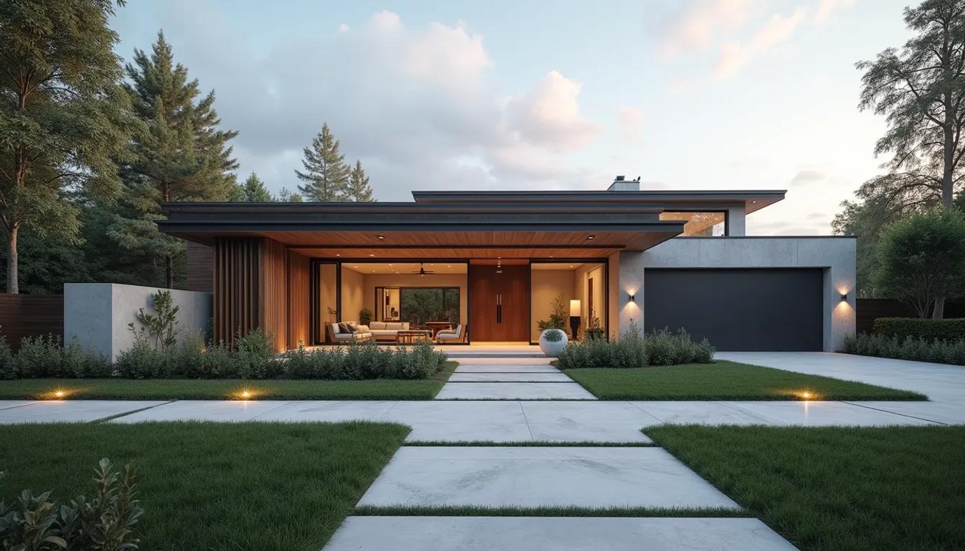 Eye-level view of a modern custom home exterior with clean lines
