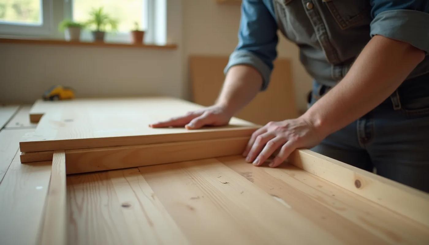 Close-up view of a carpenter installing custom cabinetry