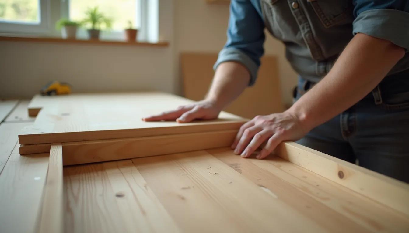 Close-up view of a carpenter installing custom cabinetry