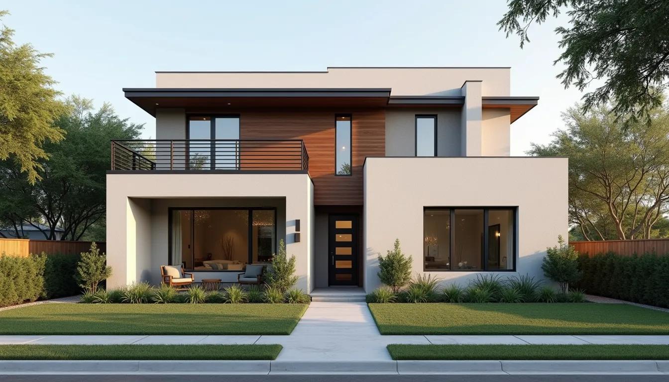 Eye-level view of a modern custom home exterior in San Antonio