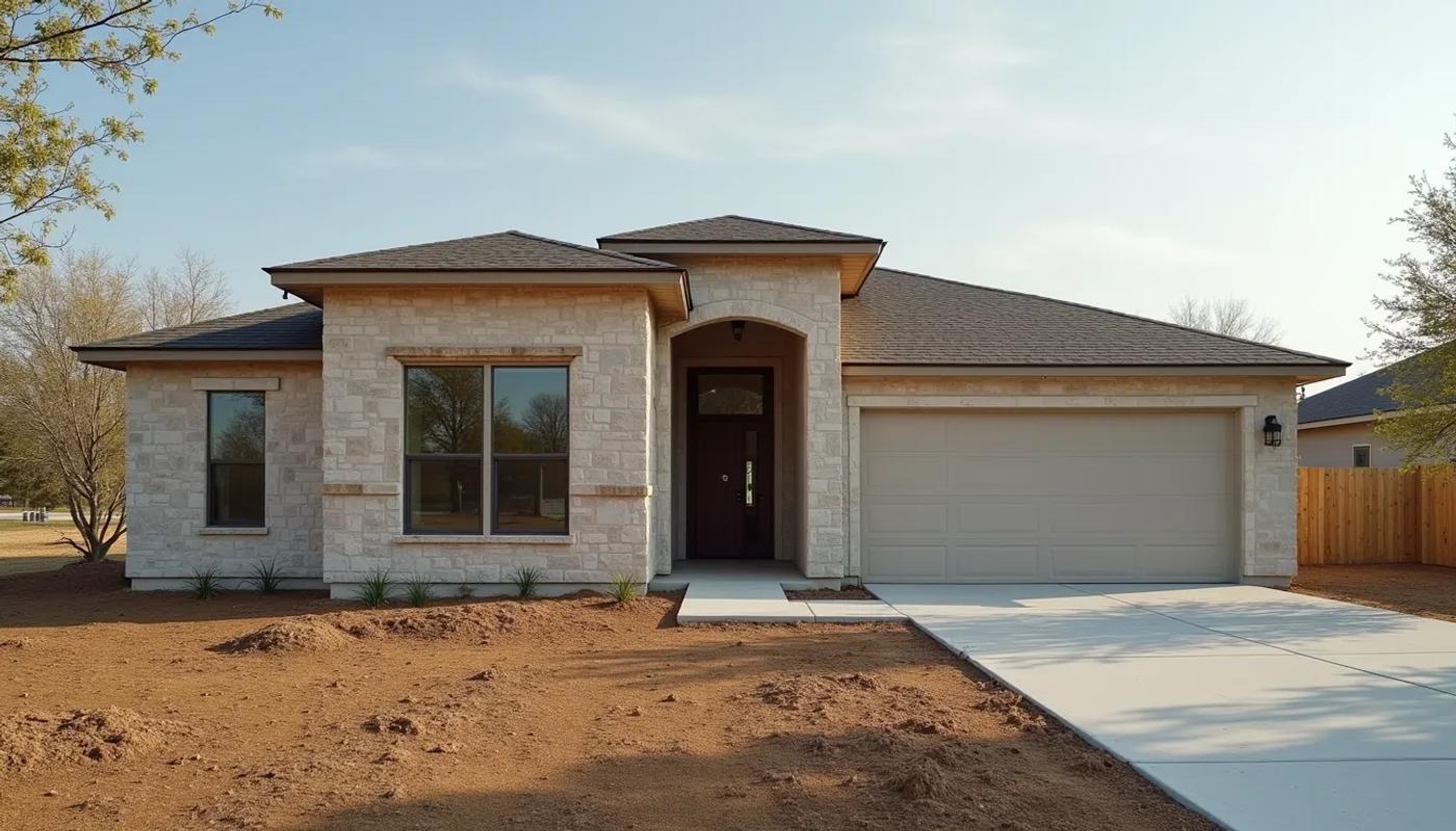Custom home exterior under construction in Texas