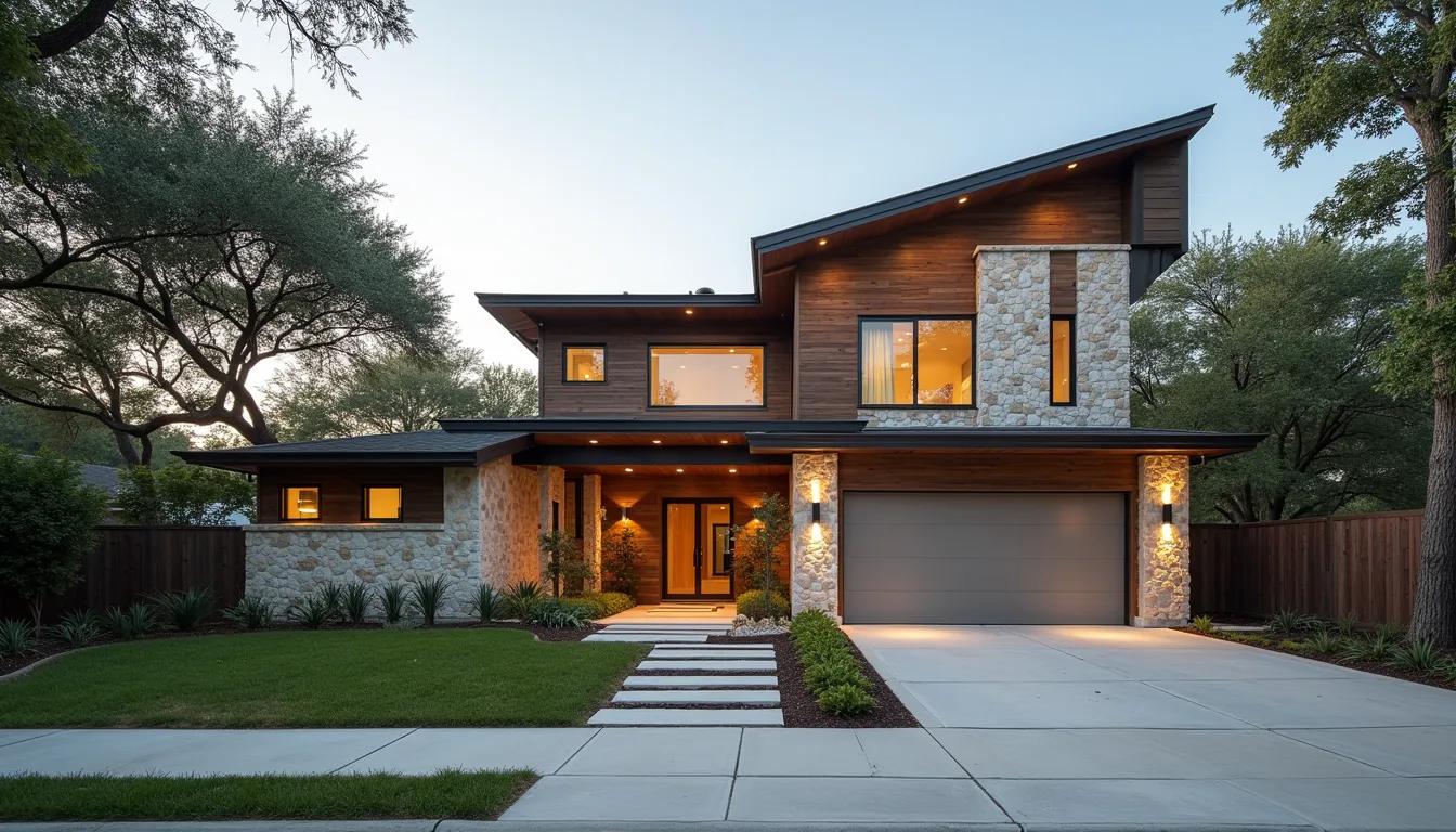 Eye-level view of a modern custom home exterior in San Antonio