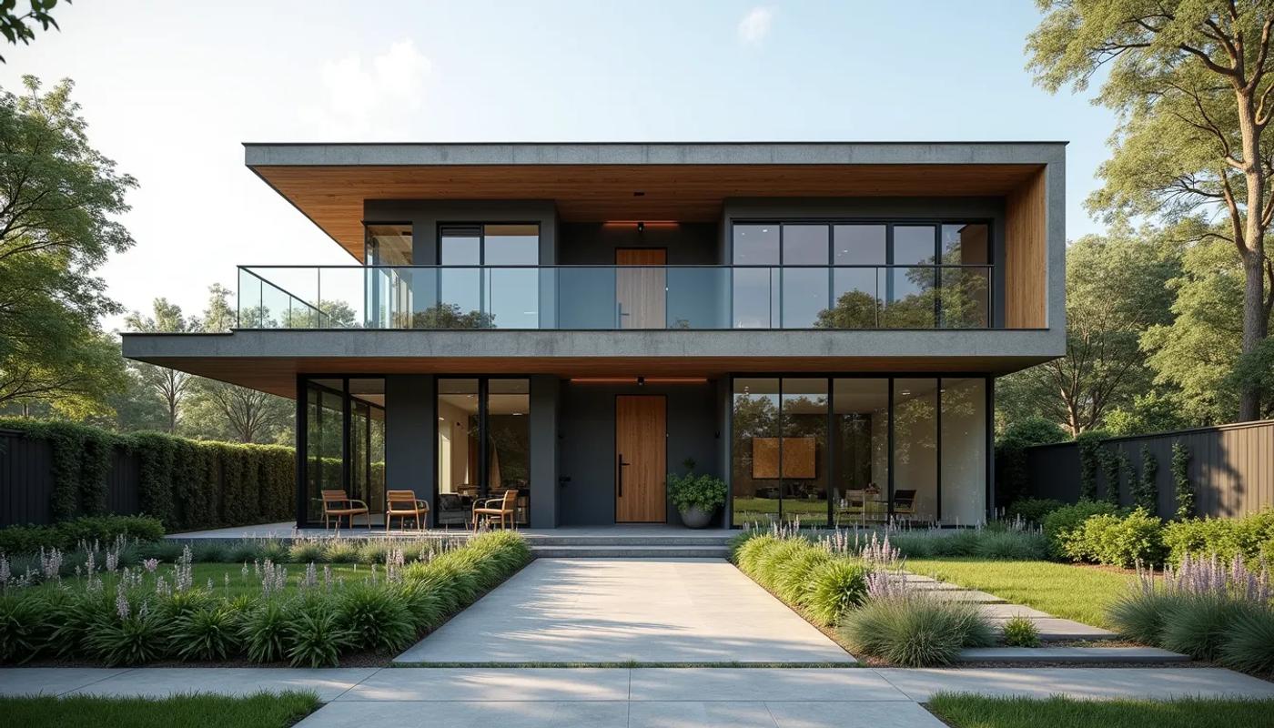 Eye-level view of a modern custom-built home exterior