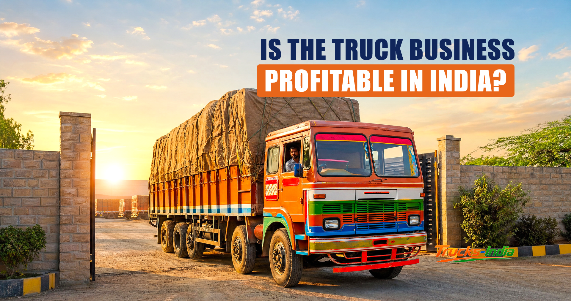 Heavy commercial truck on an Indian national highway at golden hour