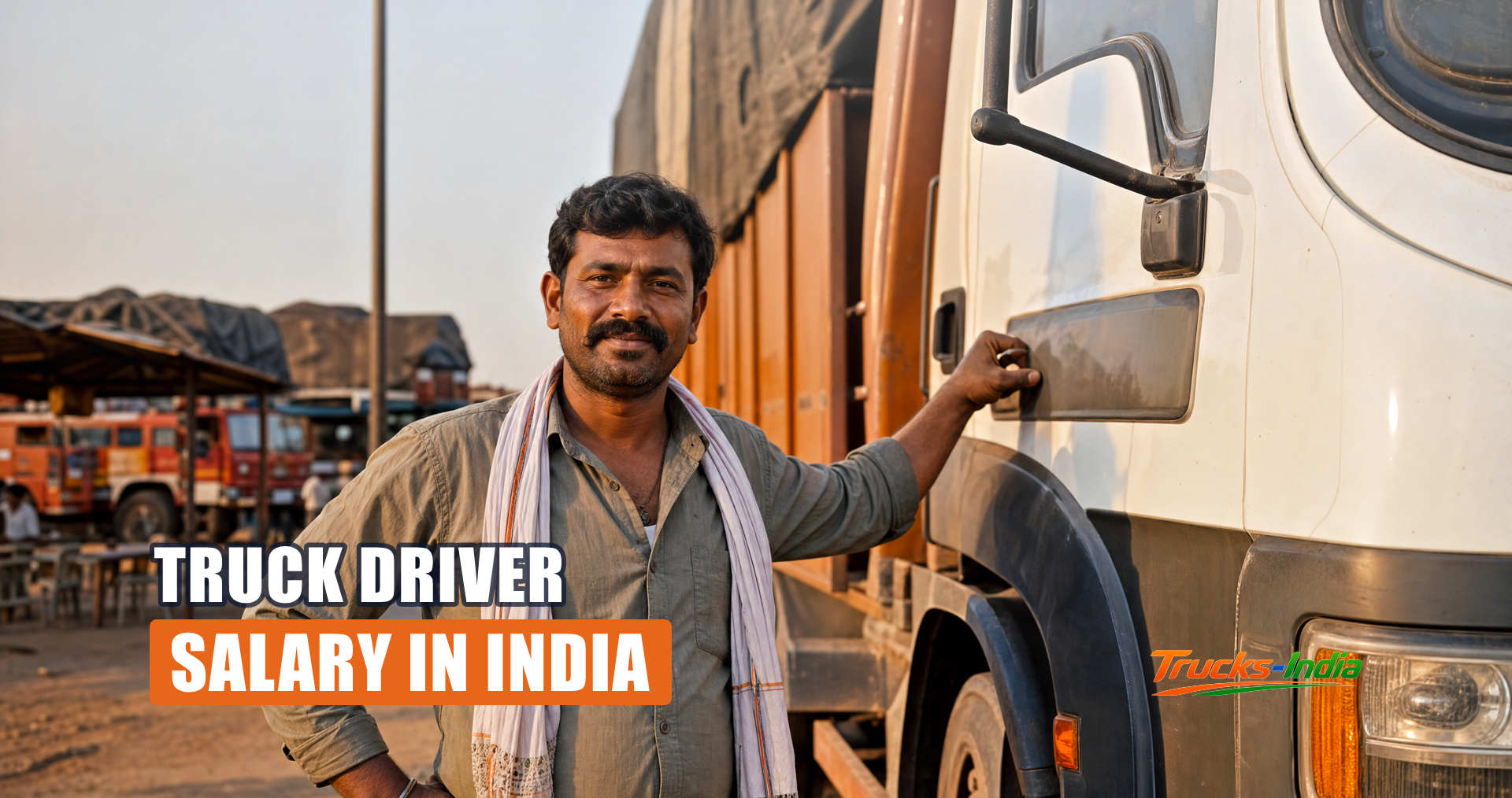 Indian truck driver in the cab of a heavy commercial vehicle at a highway stop