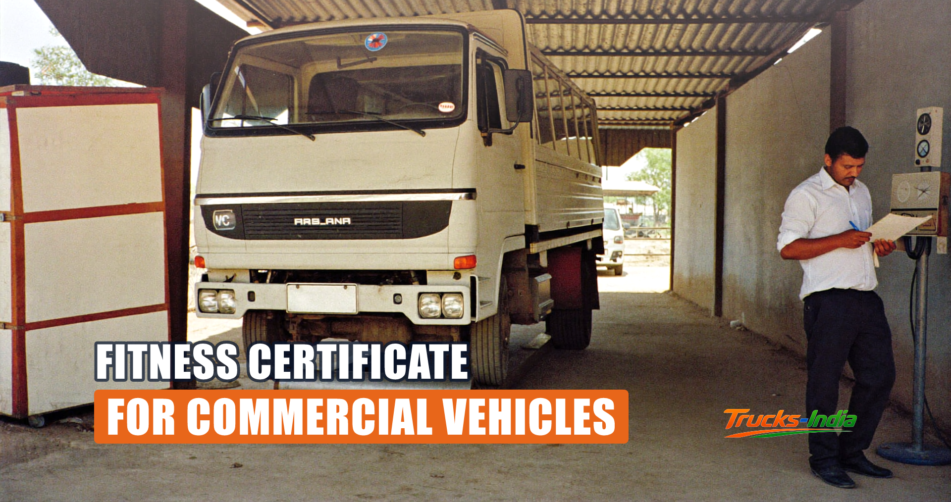 Commercial truck undergoing inspection at an Indian automated vehicle testing station