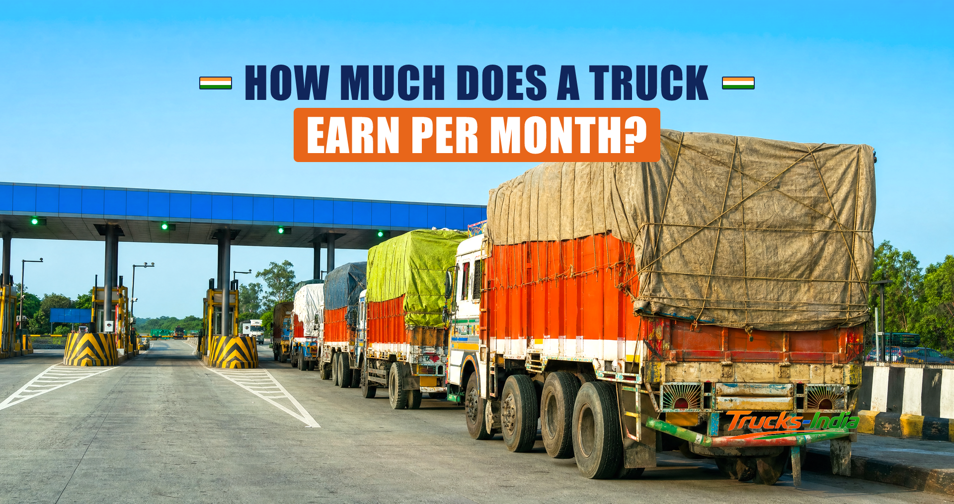Container trucks on an Indian highway beside a port
