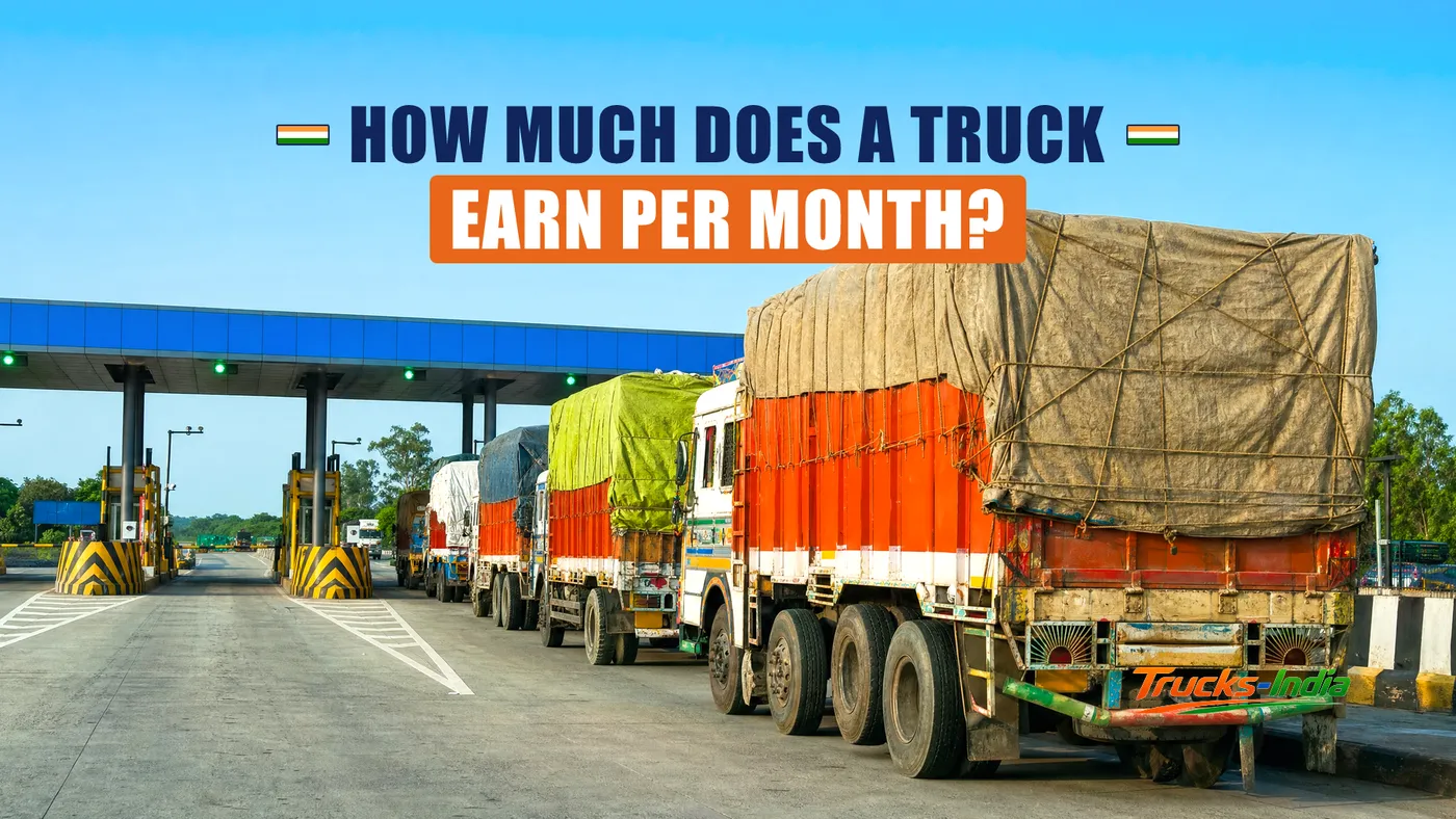 Container trucks on an Indian highway beside a port