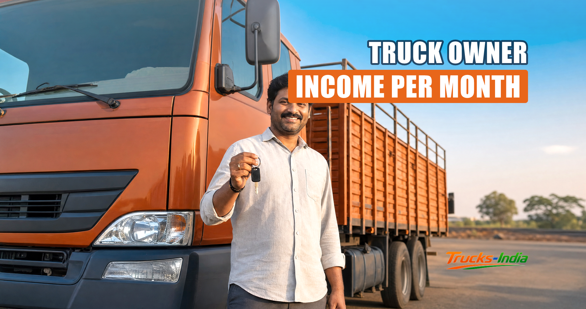 Truck owner beside a heavy commercial vehicle on an Indian highway