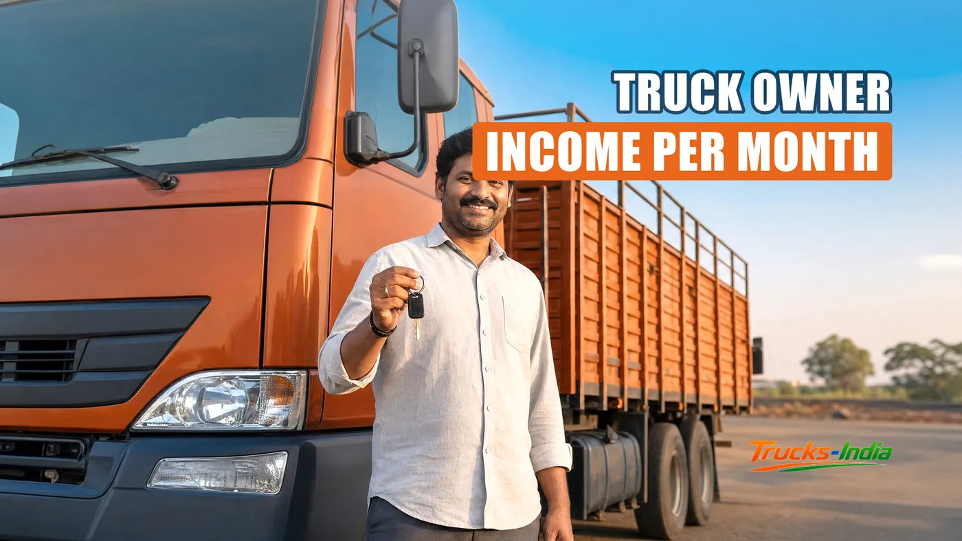 Truck owner beside a heavy commercial vehicle on an Indian highway